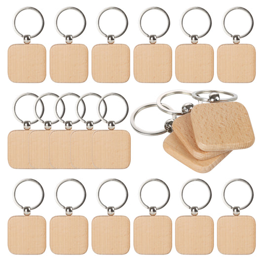 KC ENCOUNTER, 20 Pack Blank Wooden Key Chain Square Wood Engraving Blanks for Crafts Bulk ( 1.5inches )